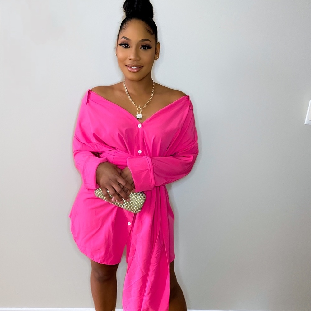 Off shoulder shirt dress